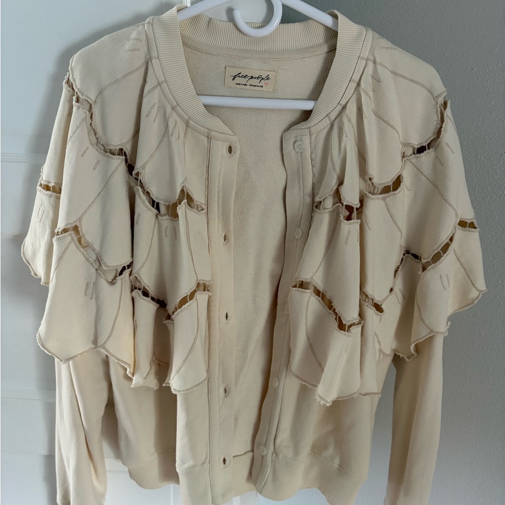 Free People Cream Knit Fluttercape Cardigan